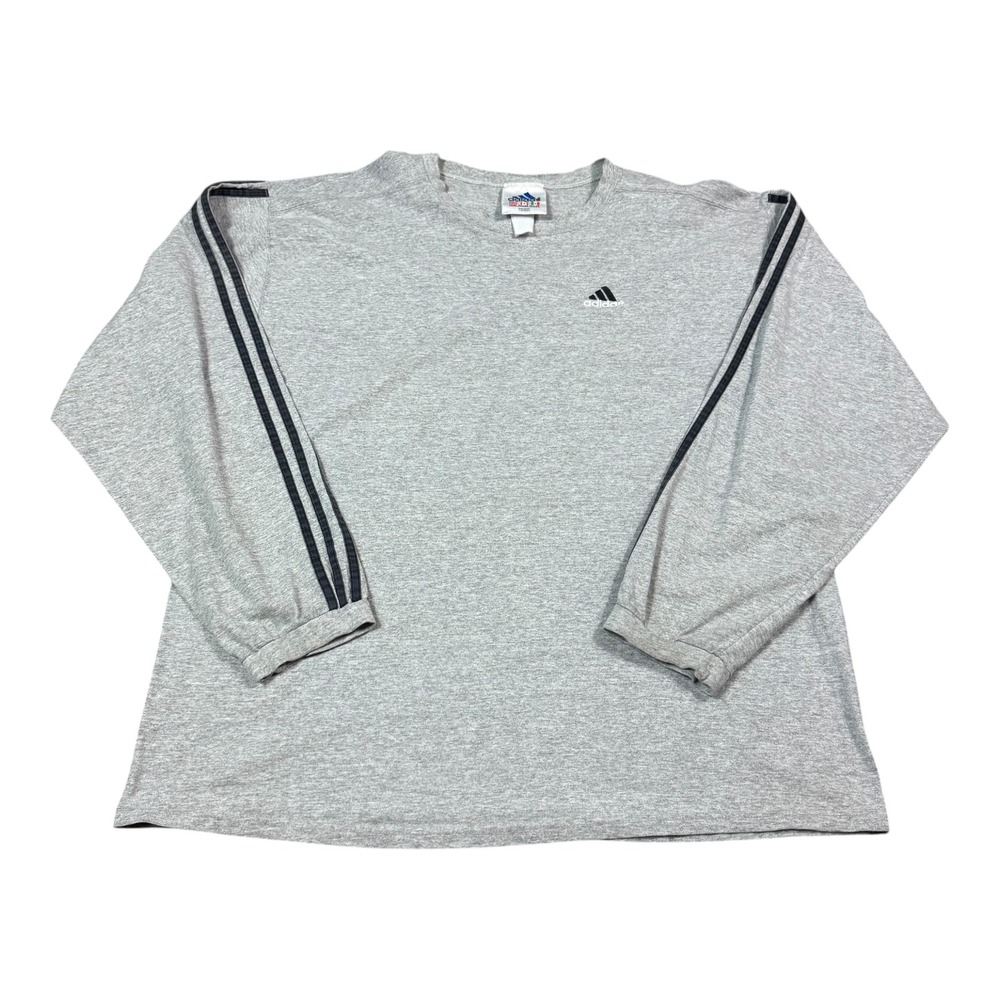 Vintage 90s Adidas Striped Arm Gray Logo Long Sleeve Shirt Men's 2XL